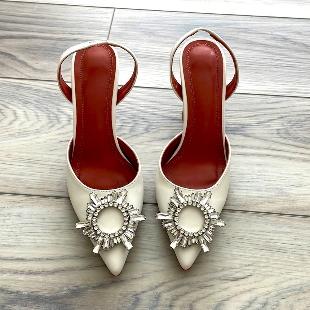 Gorgeous Slingback Jeweled White Heels